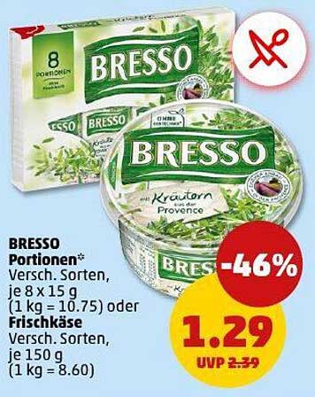 BRESSO Portions - 8 x 15 g Frischkäse mit Krautern der Provence