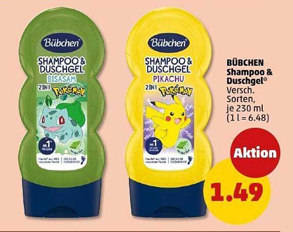 BÜBCHEN Shampoo & Duschgel 2in1 – Bisasam und Pikachu