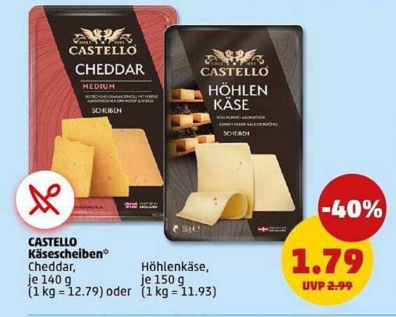 CASTELLO Käse­scheiben - Cheddar und Höhlenkäse im Angebot