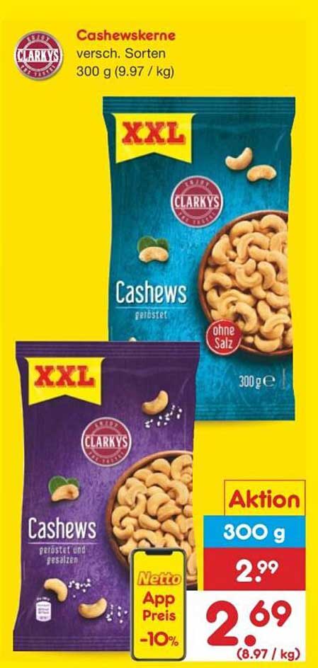 Clarkys Cashewkerne 300 g - Aktion