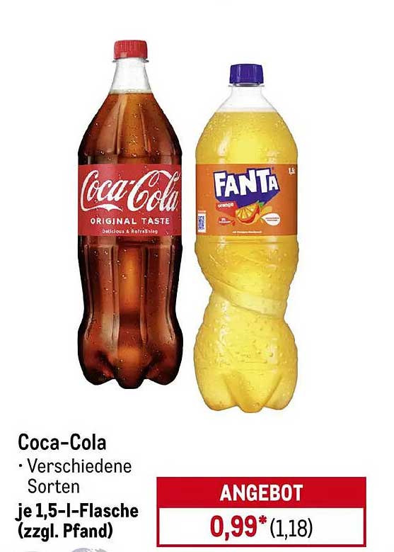 Coca-Cola und Fanta je 1,5-l-Flasche (zzgl. Pfand)