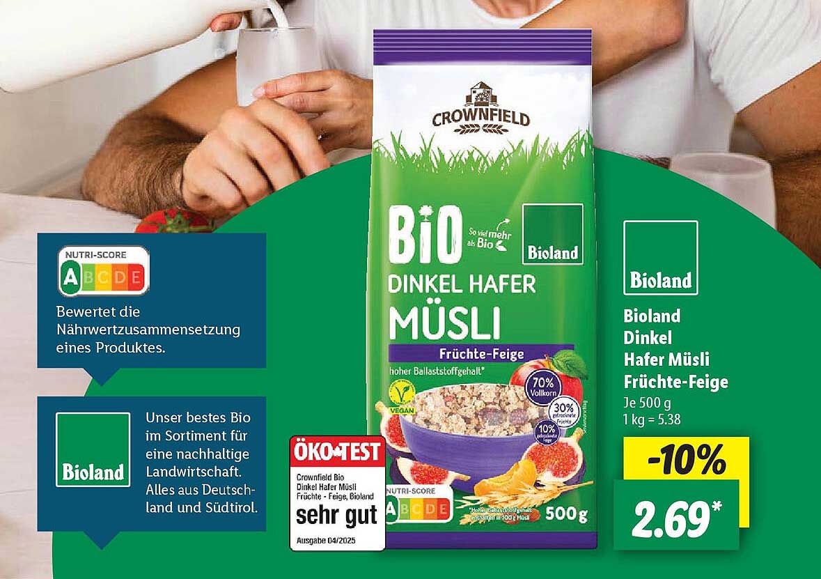 Crownfield Bio Dinkel Hafer Müsli Früchte-Feige, Bioland