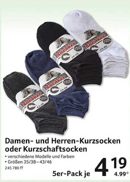 Damen- und Herren-Kurzsocken oder Kurzschaftsocken - 5er-Pack