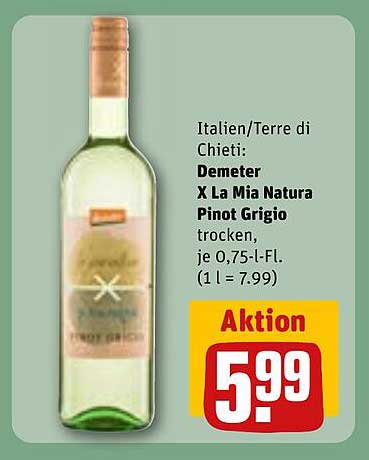 Demeter X La Mia Natura Pinot Grigio trocken, 0,75 l