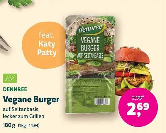 Dennree Vegane Burger auf Seitanbasis - lecker zum Grillen