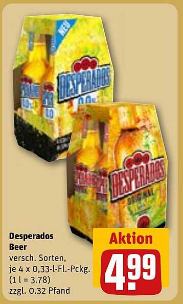 Desperados Bier, 4 x 0,33 l