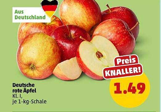 Deutsche rote Äpfel Kl. I, je 1-kg-Schale