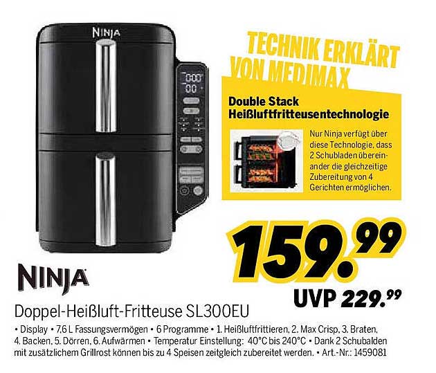 Doppel-Heißluft-Fritteuse SL300EU von Ninja