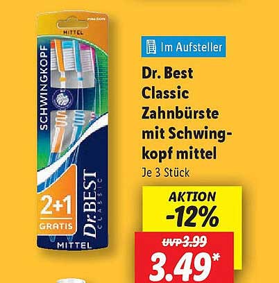 Dr. Best Classic Zahnbürste mit Schwingkopf mittel – Je 3 Stück