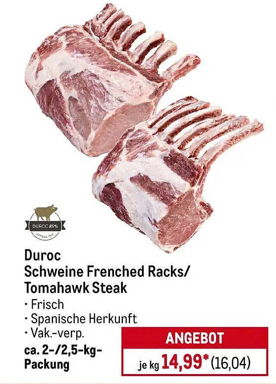Duroc Schweine Frenched Racks / Tomahawk Steak