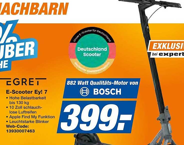 Egret E-Scooter Ey! 7 – 882 Watt Qualitäts-Motor von Bosch