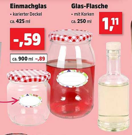 Einmachglas mit karriertem Deckel, ca. 425 ml