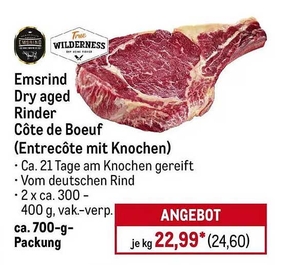 Emsrind Dry Aged Rinder Côte de Boeuf (Entrecôte mit Knochen) - ca. 700-g-Packung