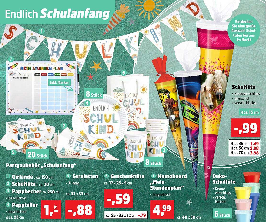 Endlich Schulanfang: Schultüte und Partyzubehör