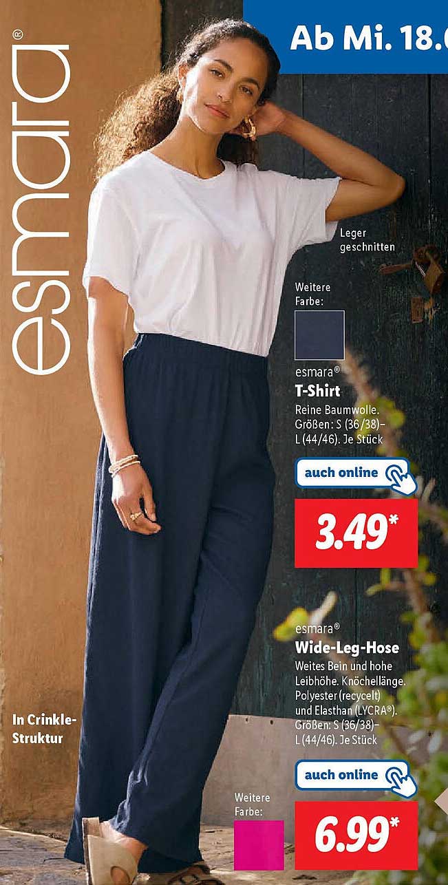 esmará® T-Shirt und Wide-Leg-Hose