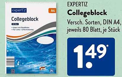 EXPERTIZ Collegeblock, verschiedene Sorten, DIN A4, jeweils 80 Blatt