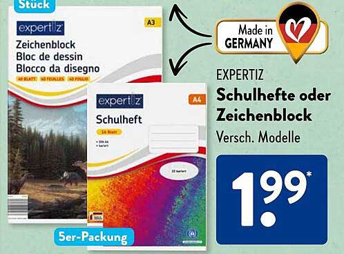 EXPERTIZ Schulhefte oder Zeichenblock, Verschiedene Modelle