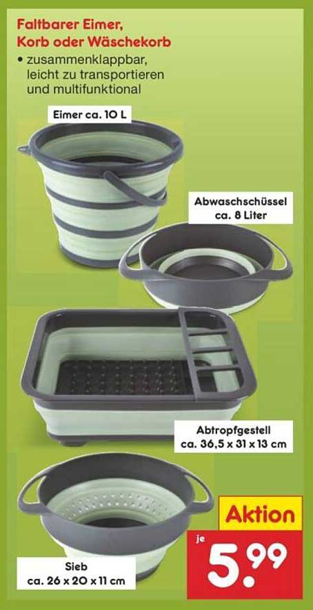 Faltbarer Eimer, Korb oder Wäschekorb - Aktion für je 5,99 €