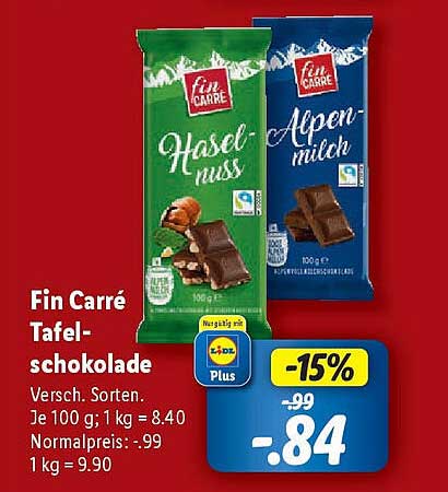 Fin Carré Tafel-Schokolade - Haselnuss und Alpenmilch