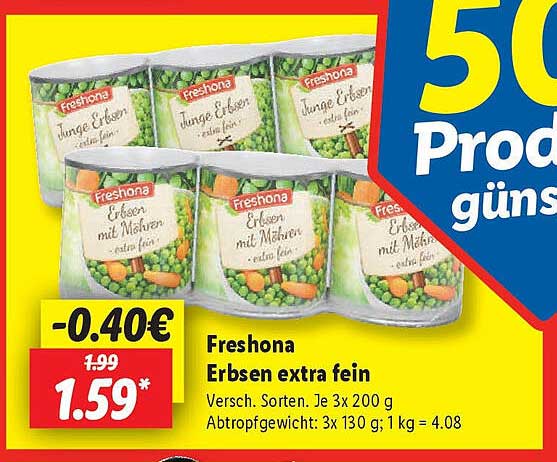 Freshona Erbsen extra fein 3x200 g