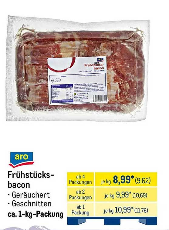 Frühstücksbacon - ARO, geräuchert, geschnitten, ca. 1-kg-Packung