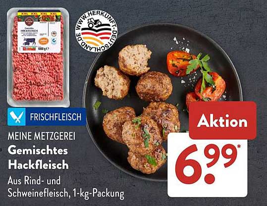Gemischtes Hackfleisch aus Rind- und Schweinefleisch, 1-kg-Packung