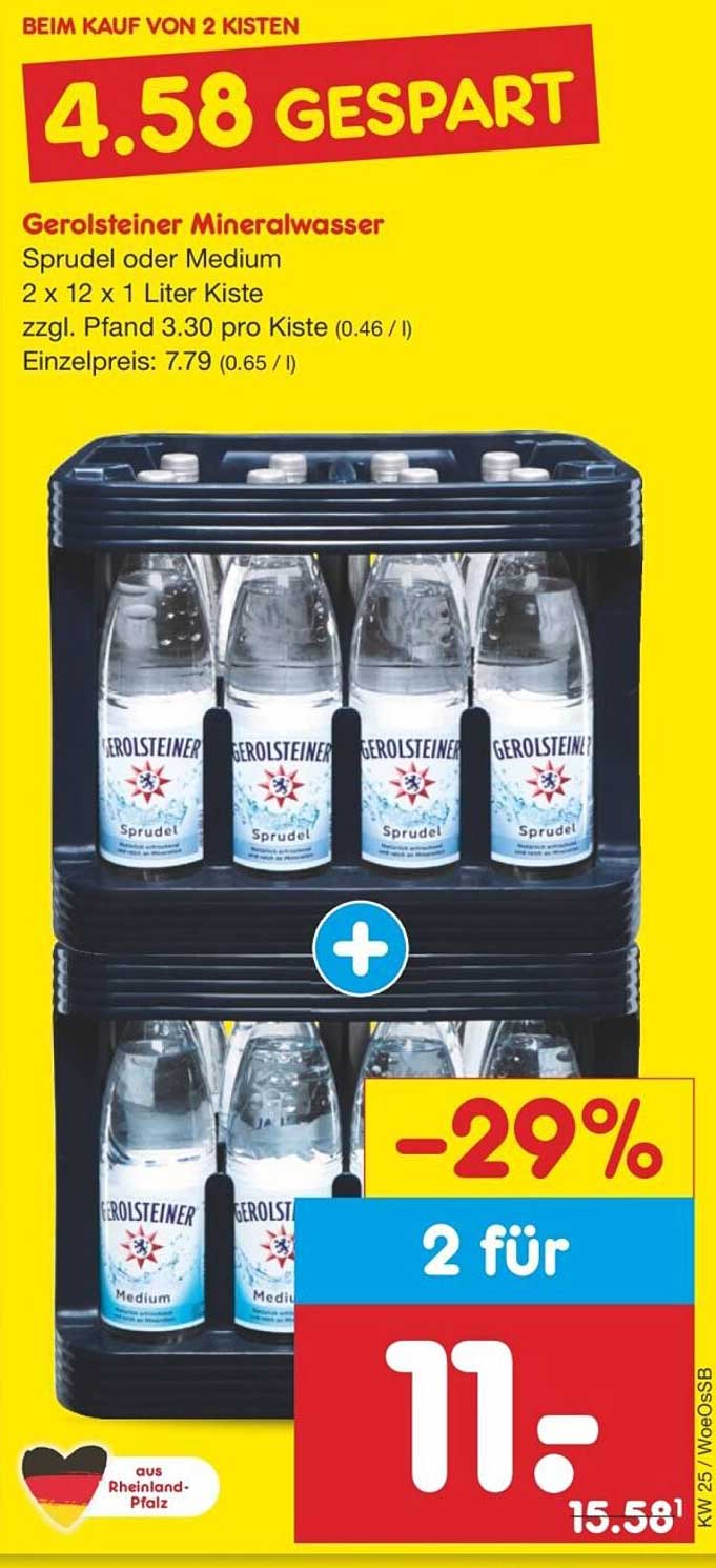 Gerolsteiner Mineralwasser 2 x 12 x 1 Liter Kiste - Sprudel oder Medium