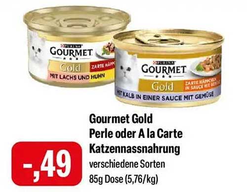 Gourmet Gold Perle oder A la Carte Katzennahrung verschiedene Sorten 85g Dose (5,76€/kg)