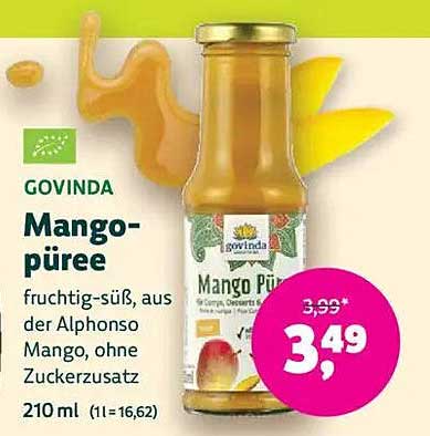 GOVINDA Mangopüree - fruchtig-süß aus der Alphonso Mango, ohne Zuckerzusatz