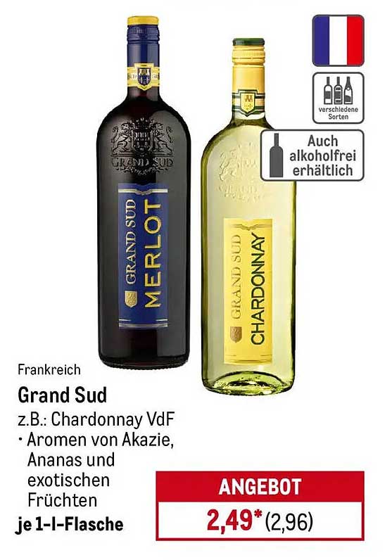 Grand Sud Chardonnay und Merlot - 1-Liter-Flasche