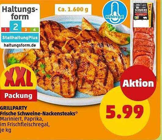 GRILLPARTY Frische Schweine-Nackensteaks* mariniert, Paprika, im Frischfleischregal, je kg