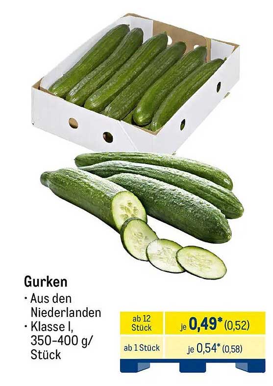 Gurken aus den Niederlanden - Klasse I, 350-400 g/Stück