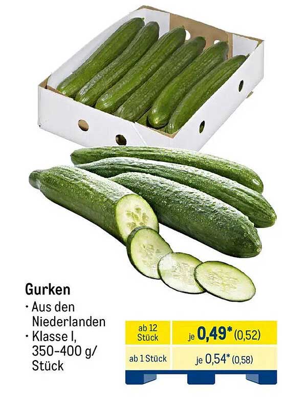 Gurken aus den Niederlanden, Klasse I, 350-400 g/Stück