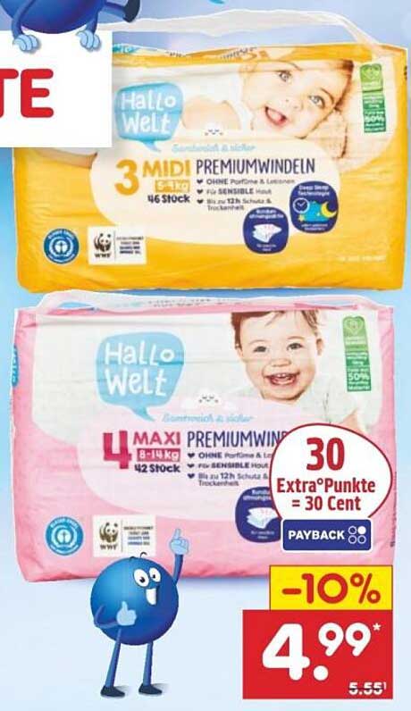 Hallo Welt Premiumwindeln 3 Midi und 4 Maxi