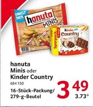 hanuta Minis oder Kinder Country 16-Stück-Packung/279-g-Beutel
