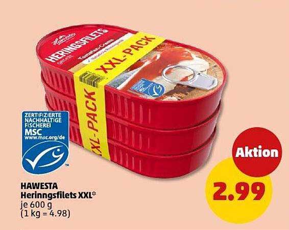 HAWESTA Heringsfilets XXL je 600 g für nur 2,99