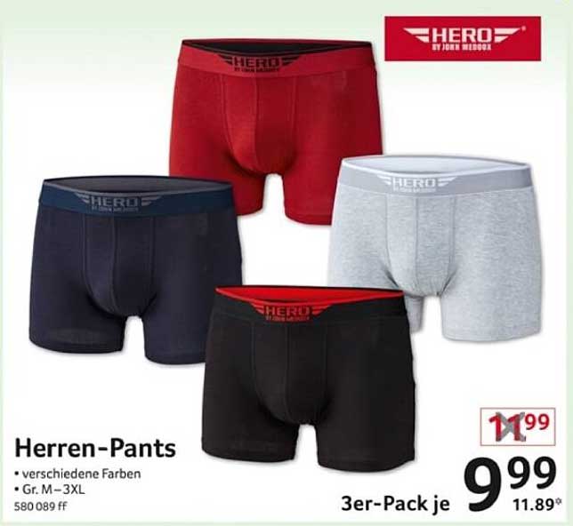 HERO Herren-Pants 3er-Pack - verschiedene Farben