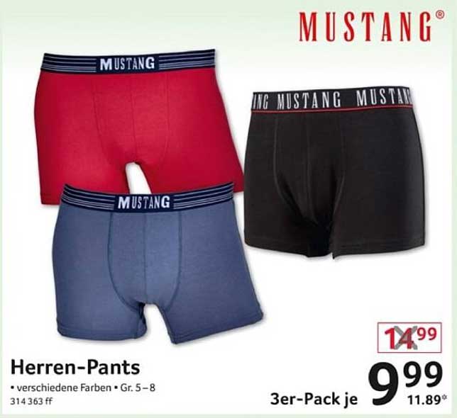 Herren-Pants 3er-Pack von MUSTANG – verschiedene Farben, Größen 5-8