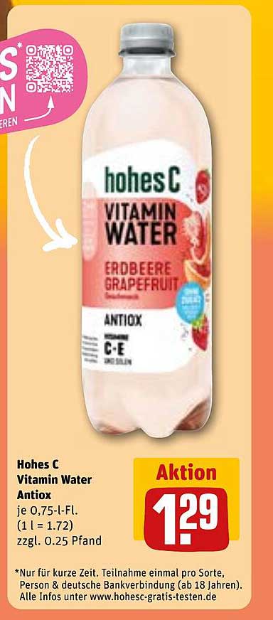 Hohes C Vitamin Water Antiox Erdbeere Grapefruit 0,75 L