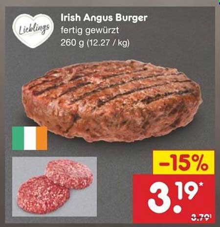 Irish Angus Burger - Fertig gewürzt 260 g