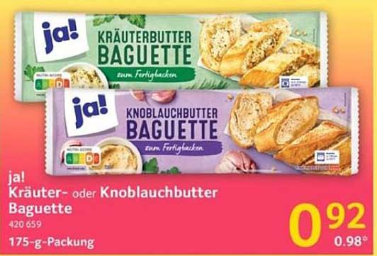 ja! Kräuter- oder Knoblauchbutter Baguette 175 g-Packung