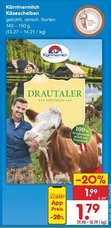 Kärntnermilch KäseScheiben, 140 – 150 g