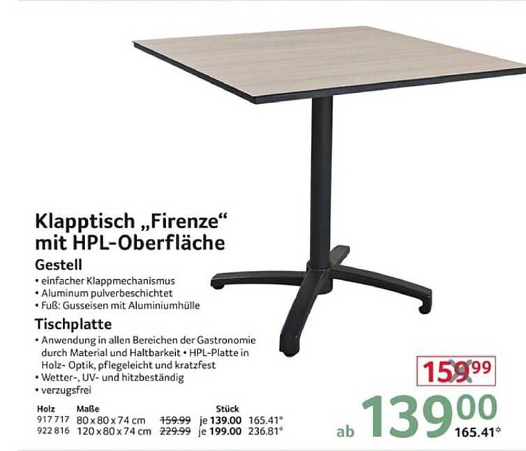 Klapptisch „Firenze“ mit HPL-Oberfläche