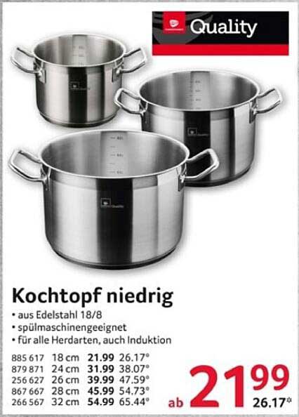 Kochtopf niedrig aus Edelstahl 18/8