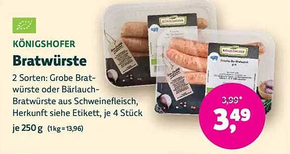 KÖNIGSHOFER Bratwürste – 2 Sorten: Grobe Bratwürste oder Bärlauch-Bratwürste aus Schweinefleisch