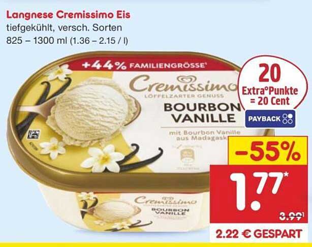 Langnese Cremissimo Eis Bourbon Vanille 825 - 1300 ml