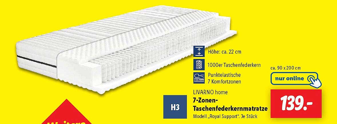 LIVARNO home 7-Zonen-Taschenfederkernmatratze Modell „Royal Support“