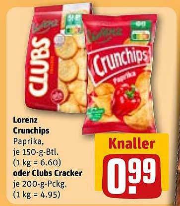 Lorenz Crunchips Paprika oder Clubs Cracker