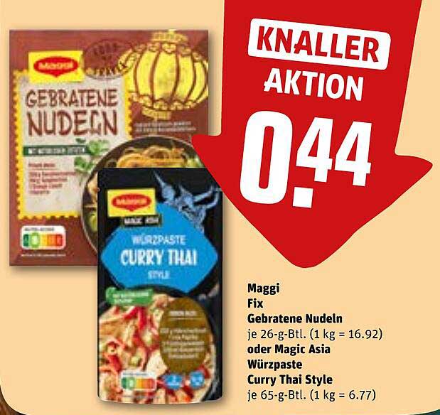 Maggi Fix Gebratene Nudeln oder Magic Asia Würzpaste Curry Thai Style