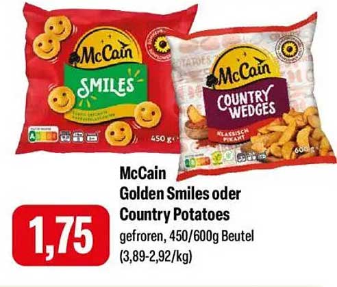 McCain Golden Smiles oder Country Potatoes, gefroren, 450/600g Beutel
